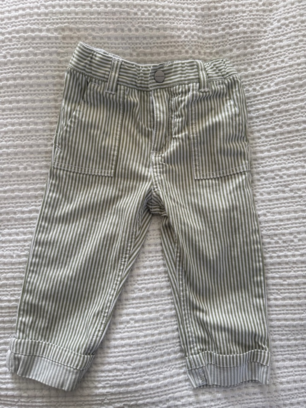 Jacadi Toddler Green and White Striped Cotton Pants